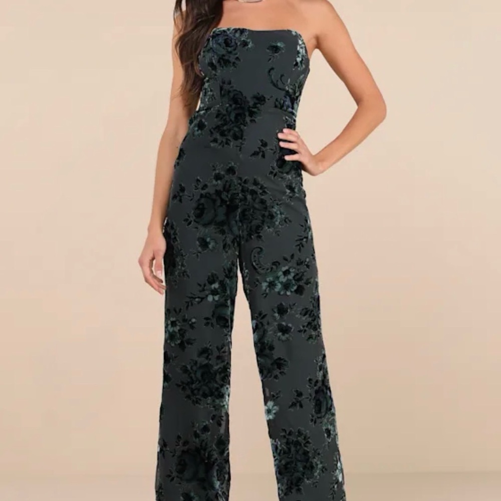 Lulu's Strapless Black Floral Jumpsuit